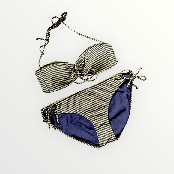 Nautical Metallic Gold Stripe Bikini Set - Picture 1 of 10